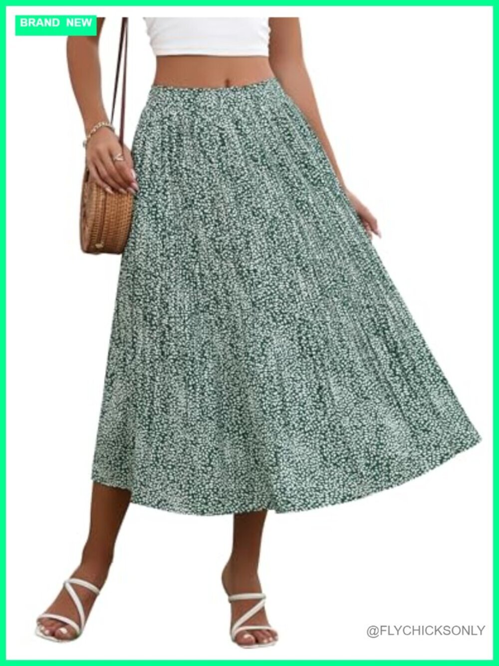 High Waisted Pleated A-Line Midi Skirt with Pockets